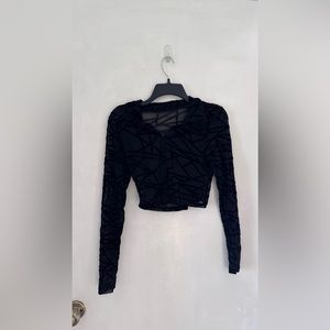 see through long sleeve black velvet top